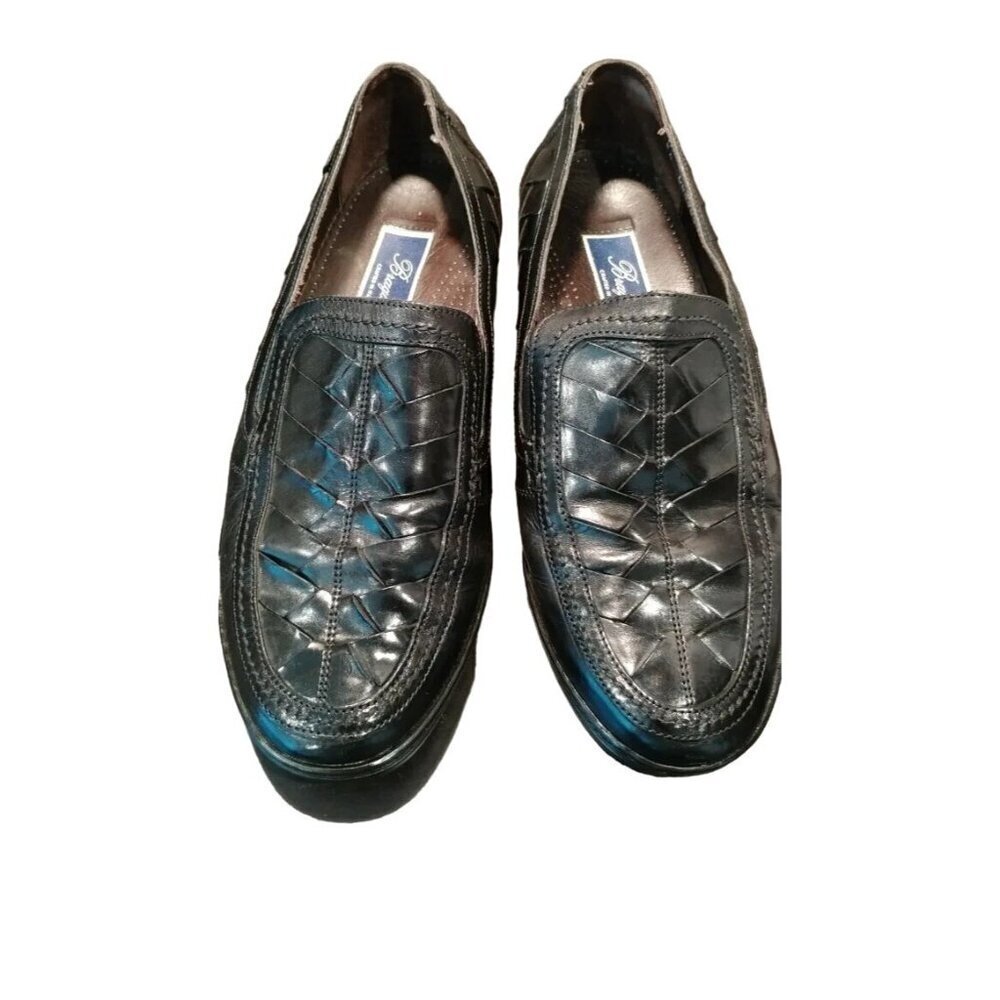 Bragano By Cole Haan Italian Woven Black Leather Classic Rubber Sole Loafers 10